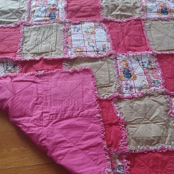 Handmade Reversible Quilted Rag Patchwork Blanket Bedding Play Mat Bear Pattern - Picture 6 of 10